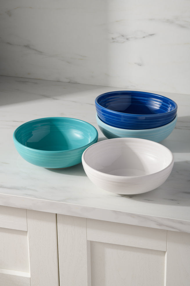 Mixed Coastal Blue Bistro Coupe 7 5/8-Inch 38OZ Medium Bowls. Set of 4 - Image 2