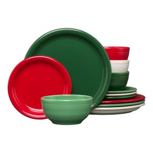 Christmas Mixed Color Bistro Coupe 12-Piece Dinnerware Set. Service for 4