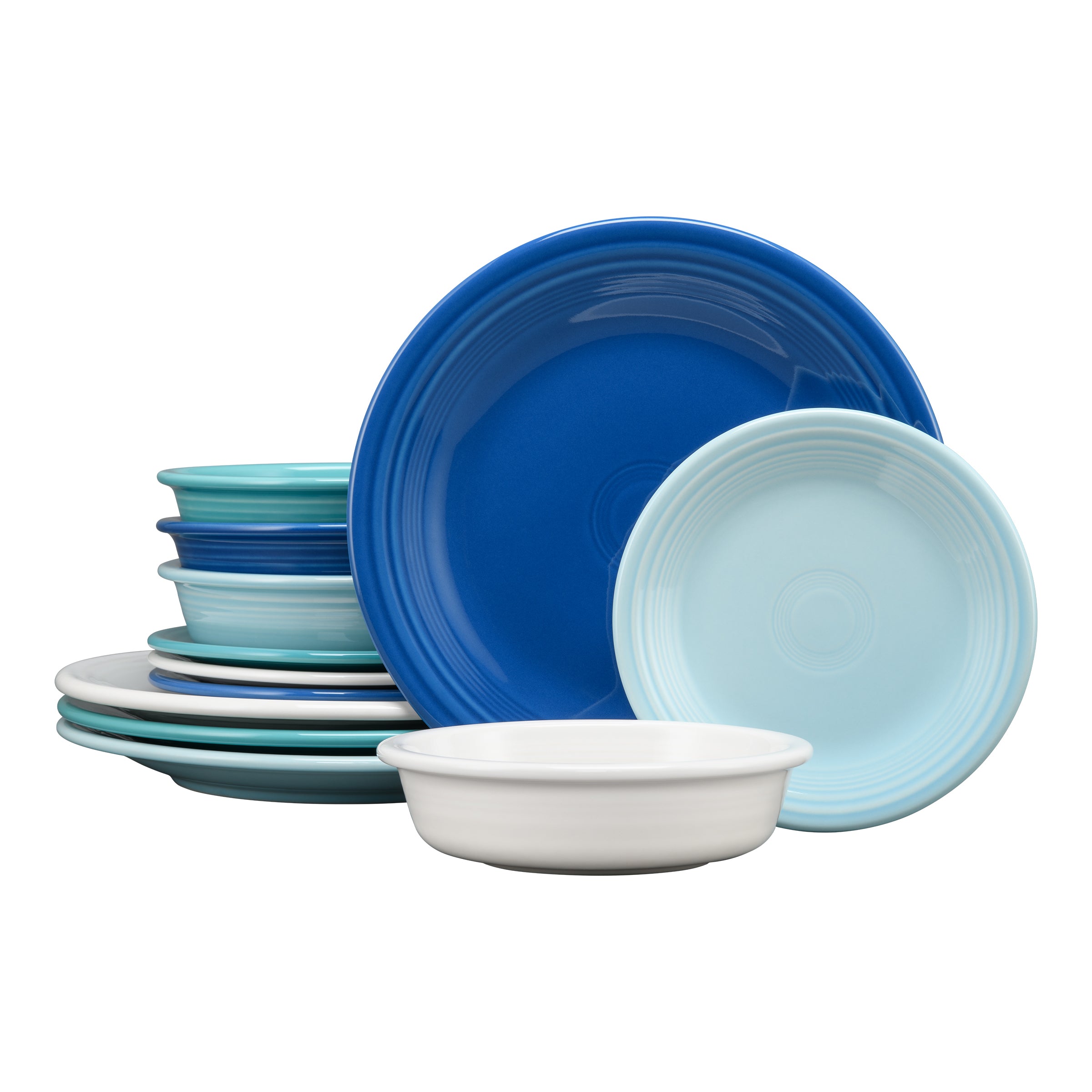 Mixed Coastal Blues Classic Rim 12-Piece Dinnerware Set. Service for 4