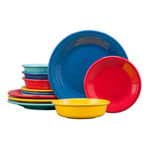 Mixed Vibrant Classic Rim 12-Piece Dinnerware Set. Service for 4
