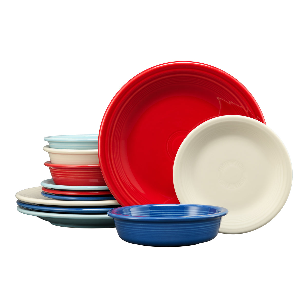 Mixed Americana Classic Rim 12-Piece Dinnerware Set. Service for 4