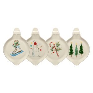 Jolly Christmas Set of 4 8 3/4 Inch Ornament Shaped Plates