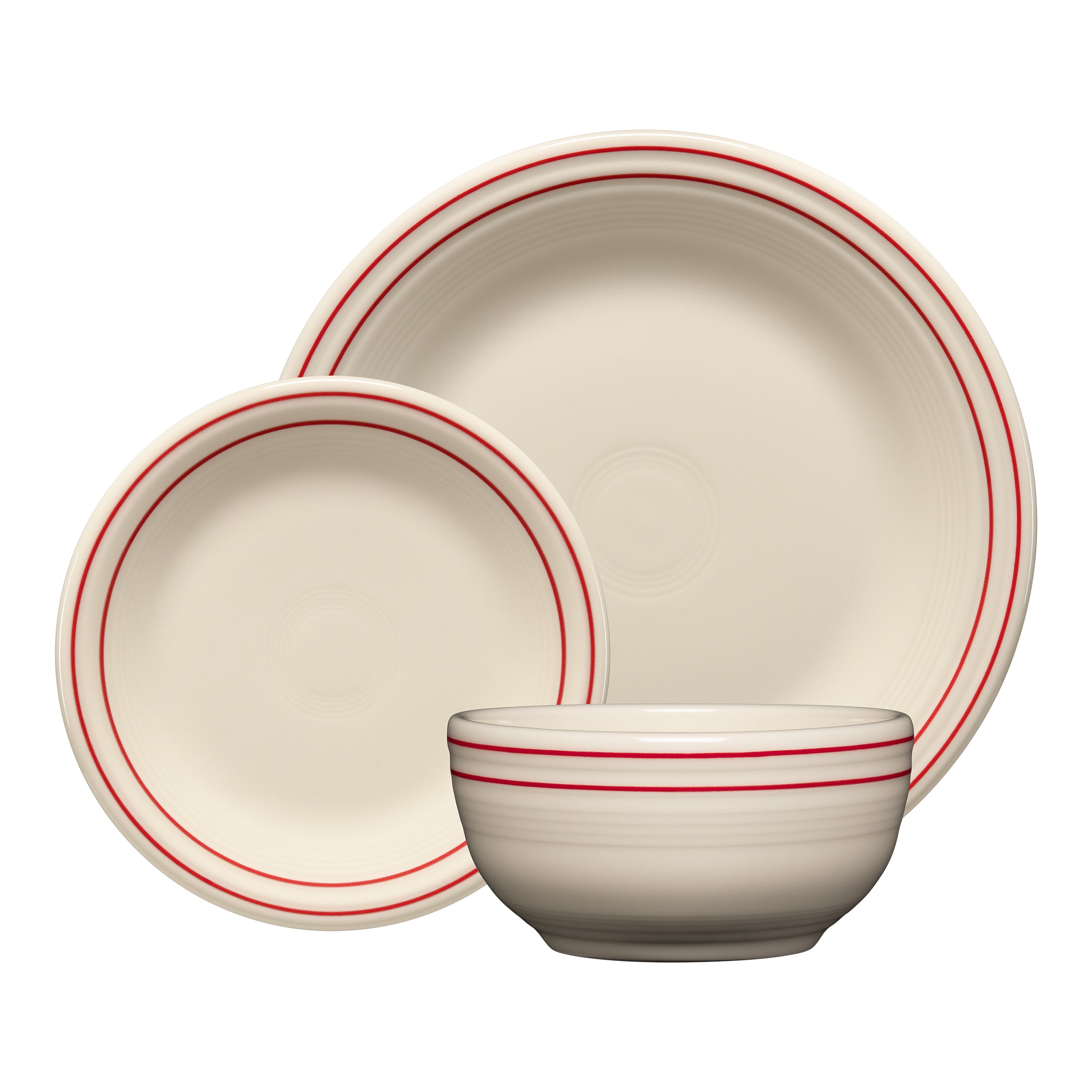 Americana Scarlet Band Classic Bistro 3-Piece Dinnerware Set. Service For 1