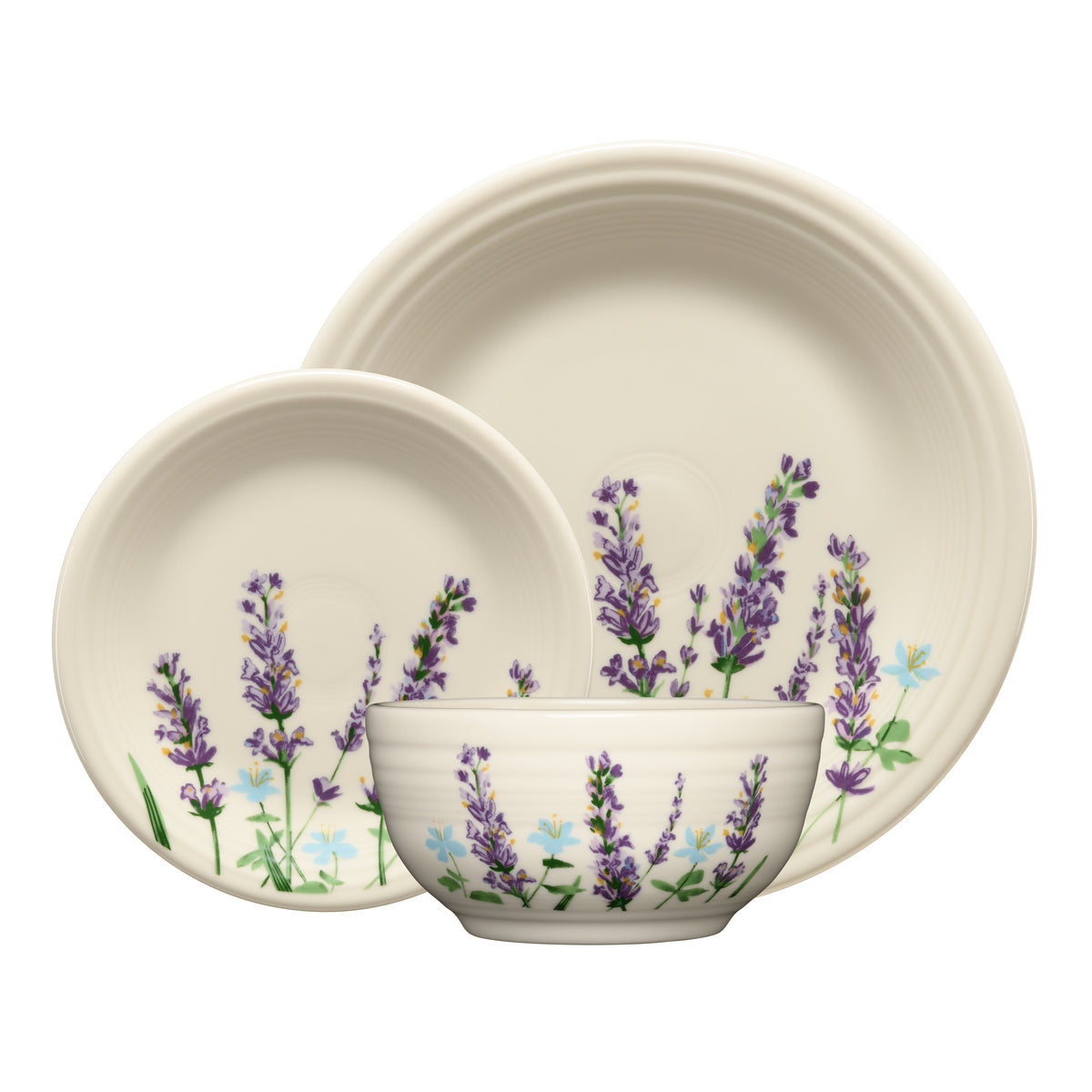 Lavender Bloom Classic Bistro 3-Piece Dinnerware Set. Service For 1