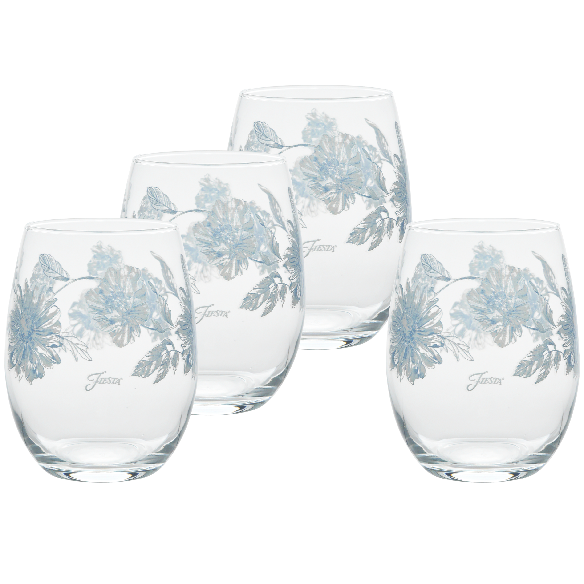 Botanical Floral 15 oz. Stemless Wine Glass – Set of 4