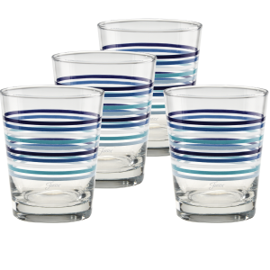 Fiesta Coastal Blues Thin Stripe 15 oz. Tapered Double Old Fashion - Set of 4