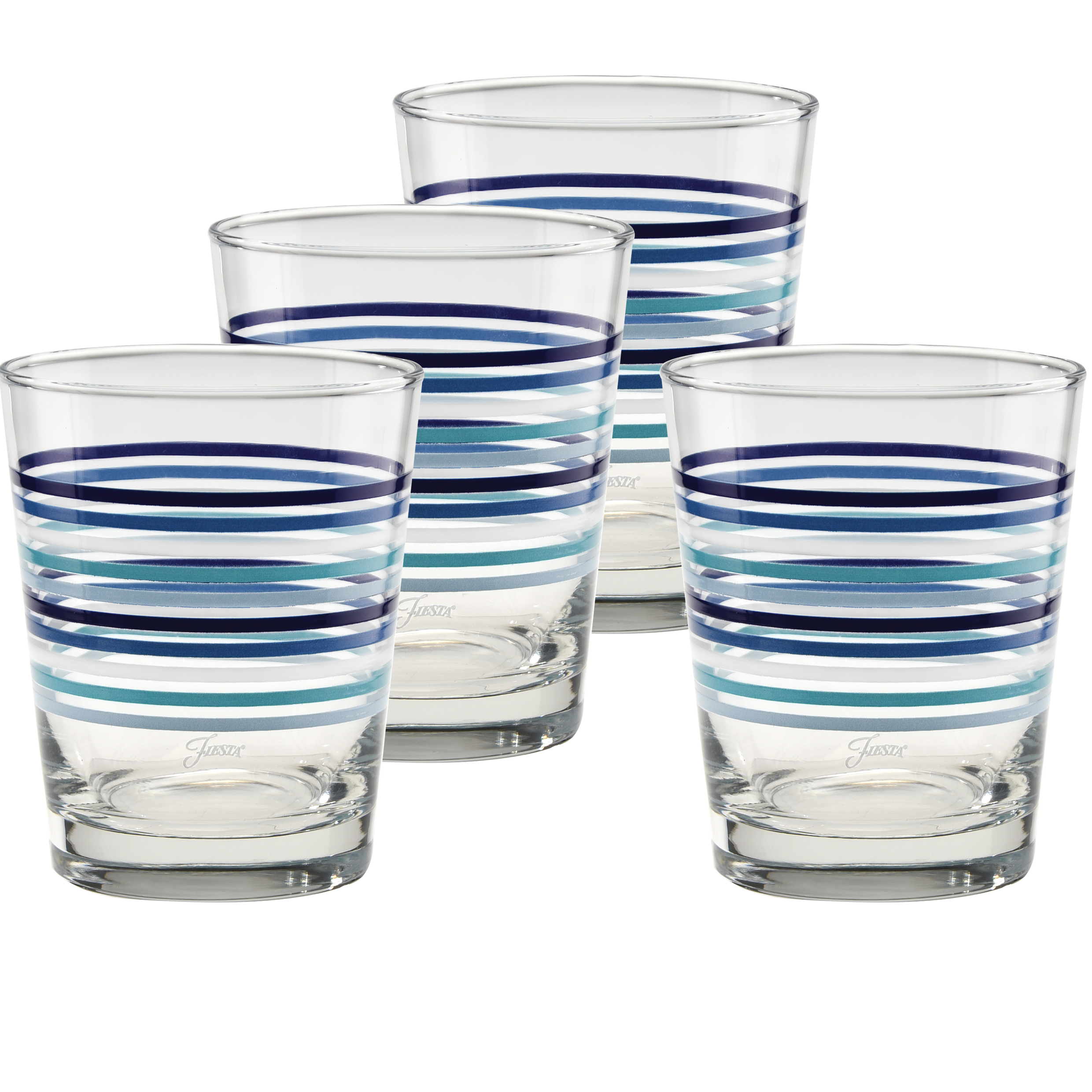 Fiesta Coastal Blues Thin Stripe 15 oz. Tapered Double Old Fashion - Set of 4