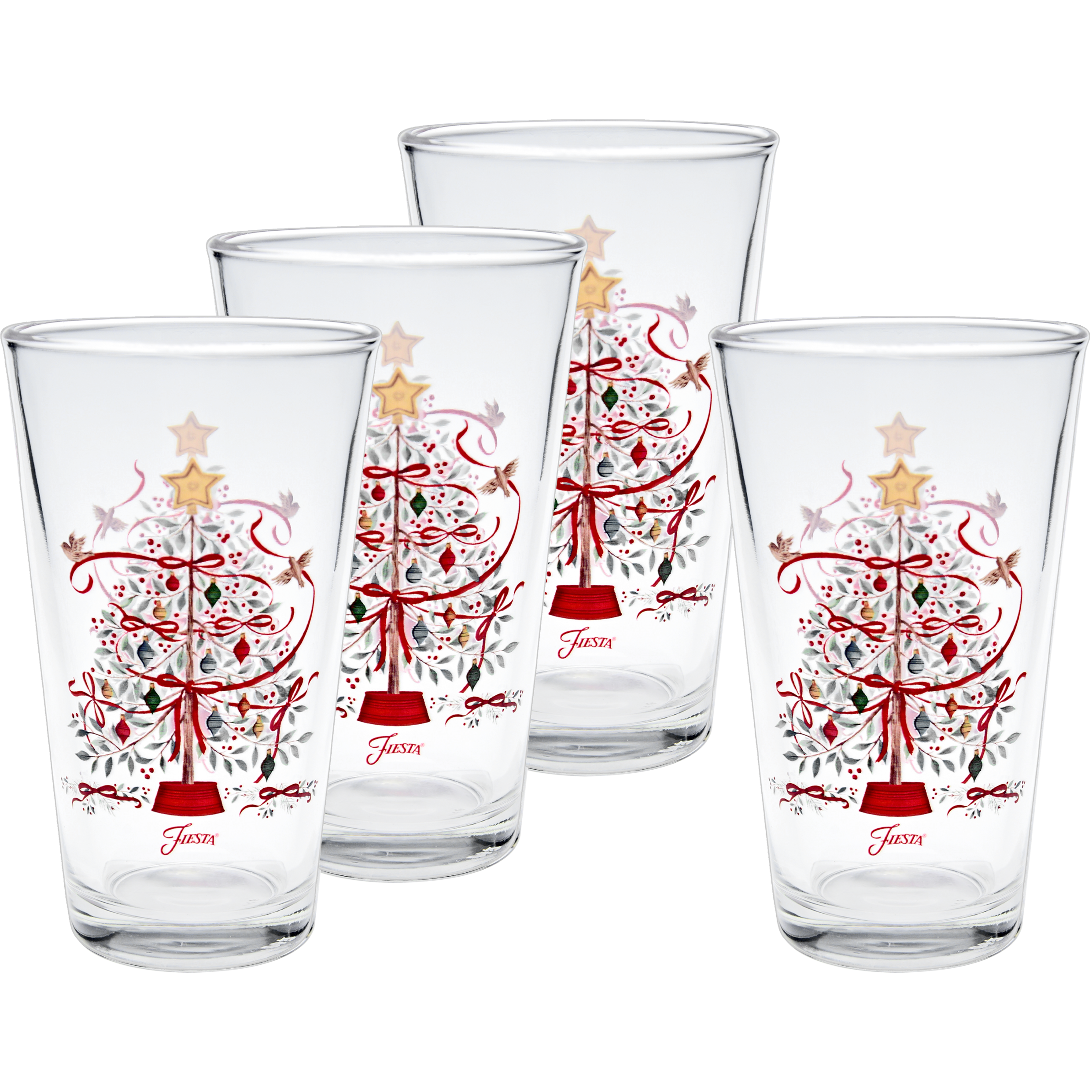 Holly Berry Christmas Tree 16 oz. Cooler Glass - Set of 4