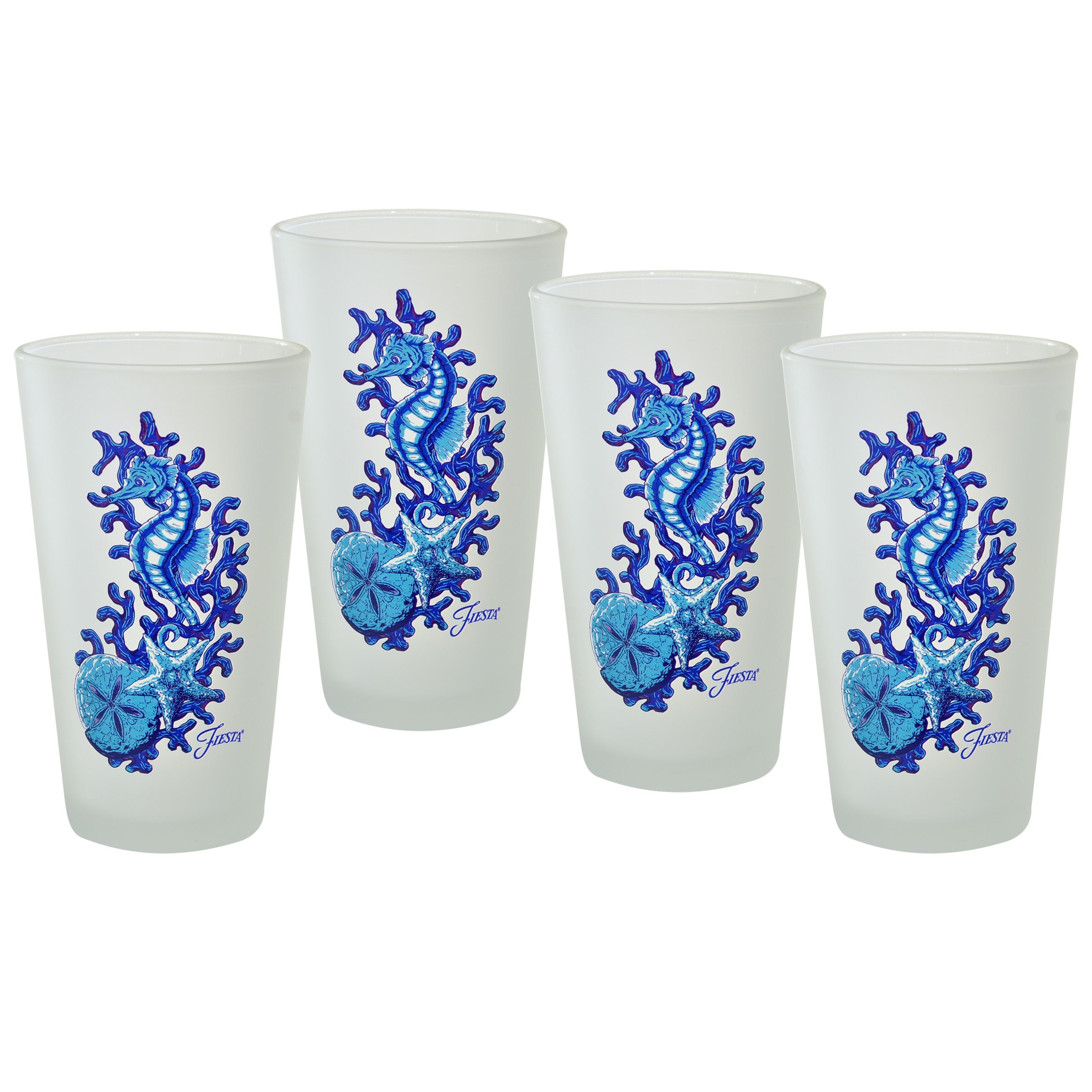 Retired 16 oz. Fiesta® Coastal Seahorse Frosted Cooler – Set of 4
