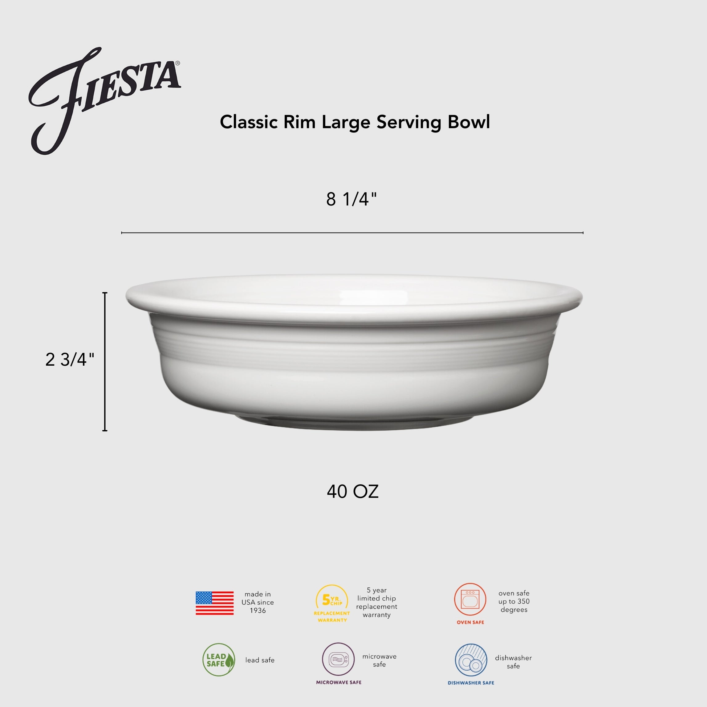 Lavender Classic Rim 8 1/4 Inch Large Serving Bowl 40 OZ - Image 2