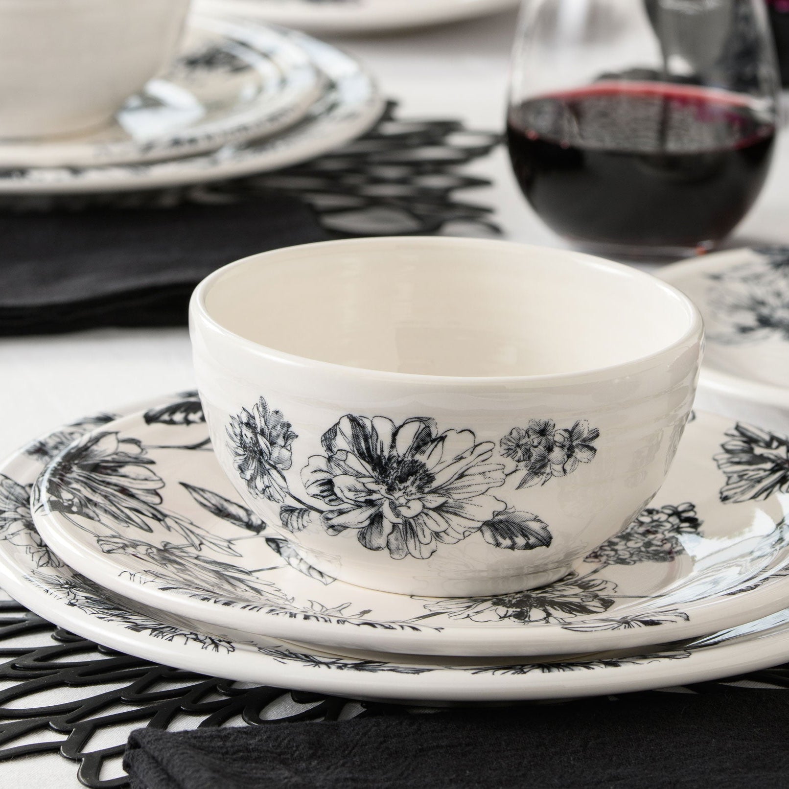 Botanical Floral Black 16oz Stackable Mug - Image 3