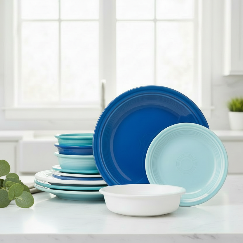 Mixed Coastal Blues Classic Rim 12-Piece Dinnerware Set. Service for 4 - Image 3