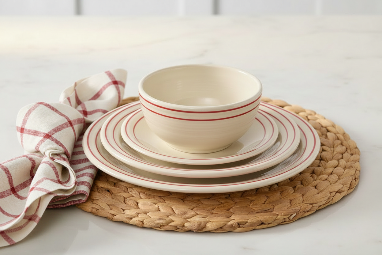 Americana Scarlet Band Set of 4 Classic Rim 10 1/2-Inch Dinner Plates - Image 2