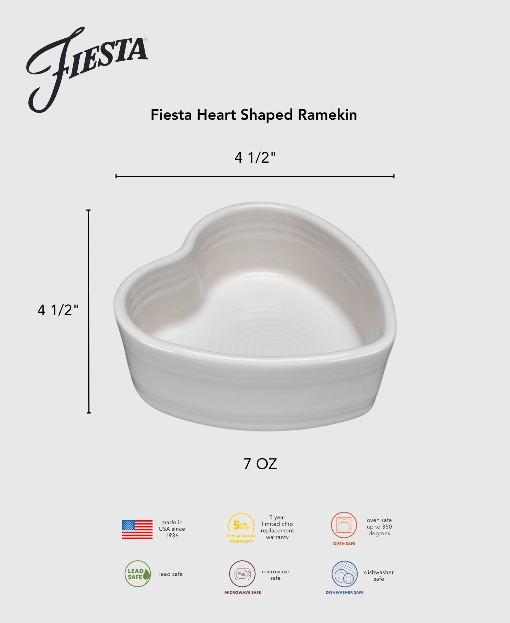 Fiesta 7 OZ Heart Shaped Ramekin 4 1/2 Inch - Image 2