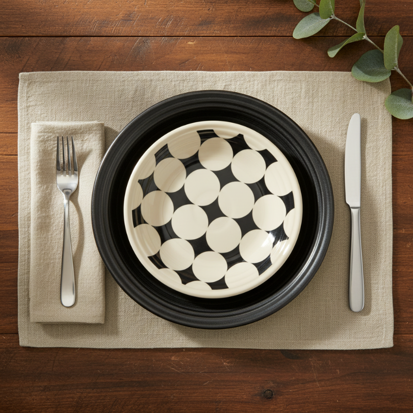 Fiesta Black Kaleido Circles Classic Rim 9 Inch Luncheon Plate - Image 2