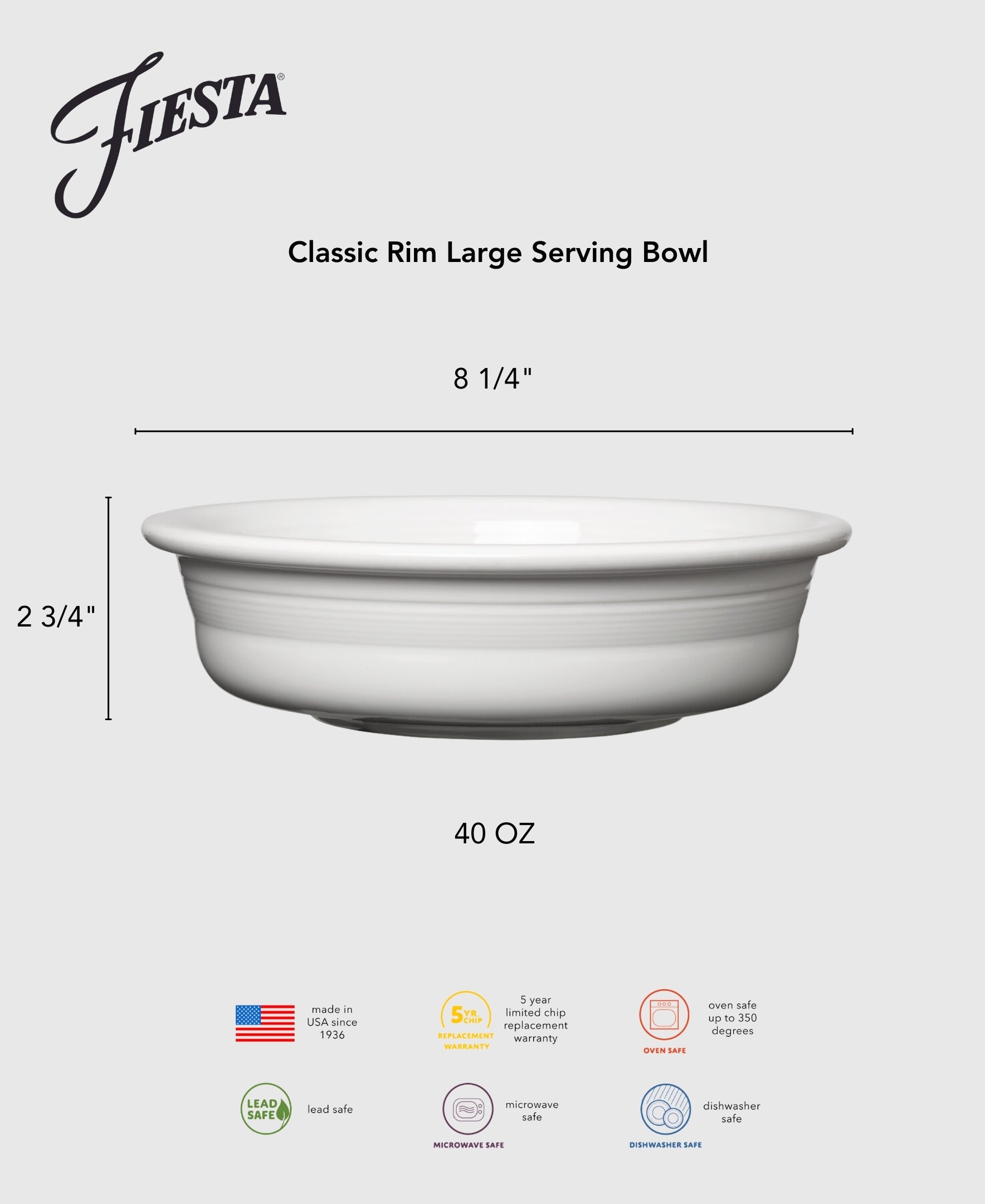 Classic Rim 10 1/2 Inch Extra Large Serving Bowl 80 OZ - Image 2