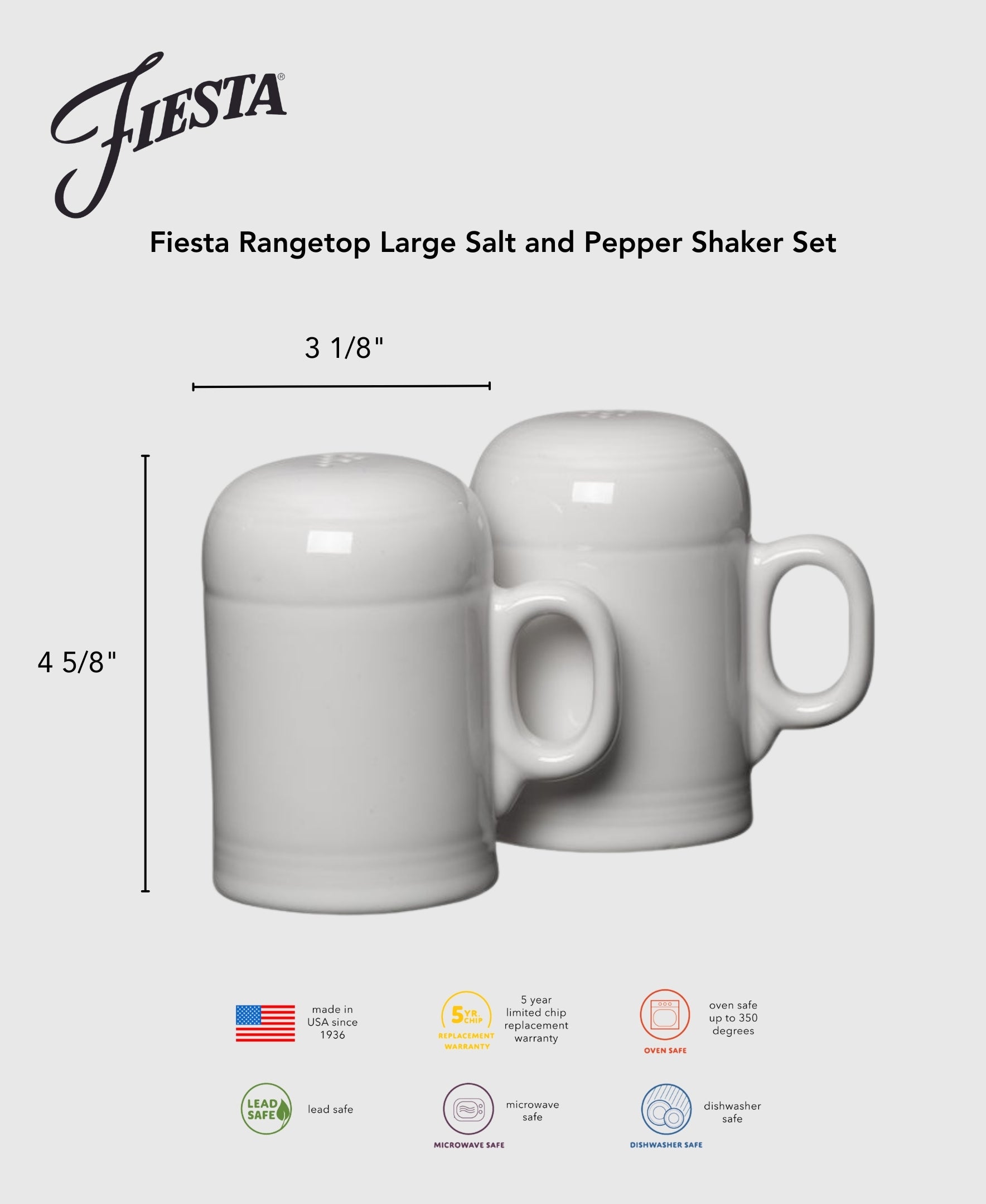 Fiesta 4 5/8 Inch Rangetop Large Salt and Pepper Shaker Set - Image 2
