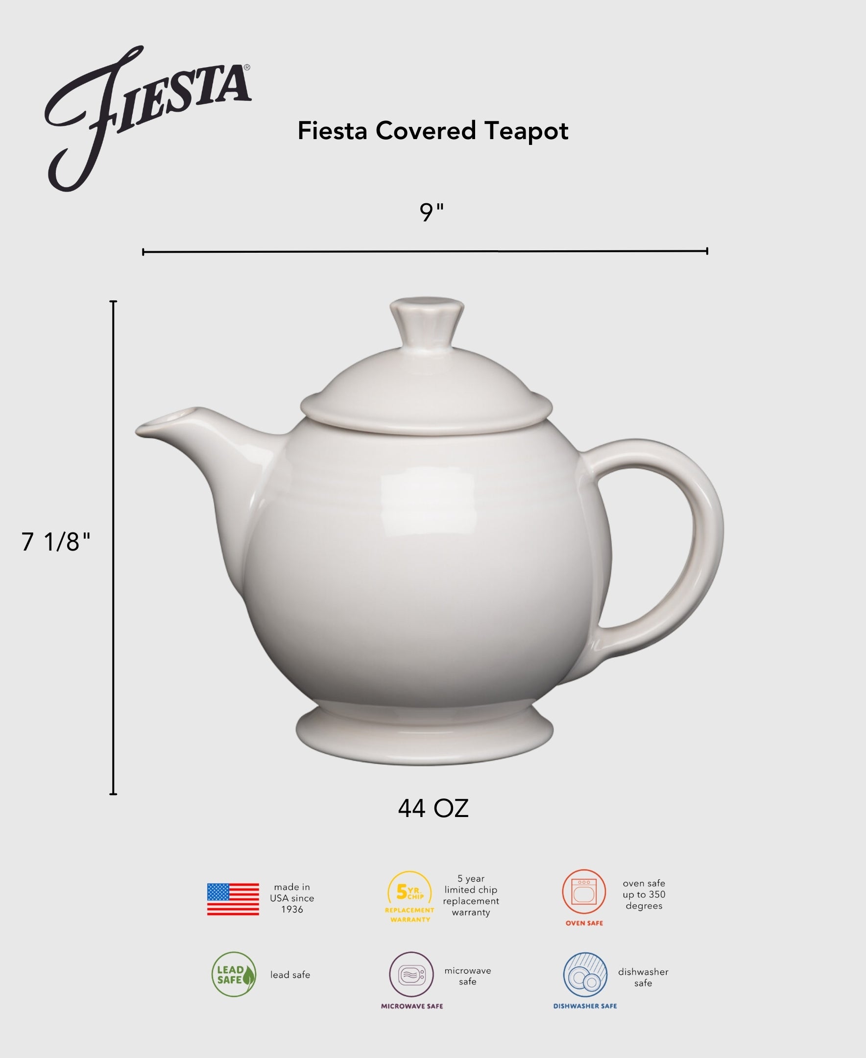 Retired Fiesta 44 OZ Covered Teapot - Image 2
