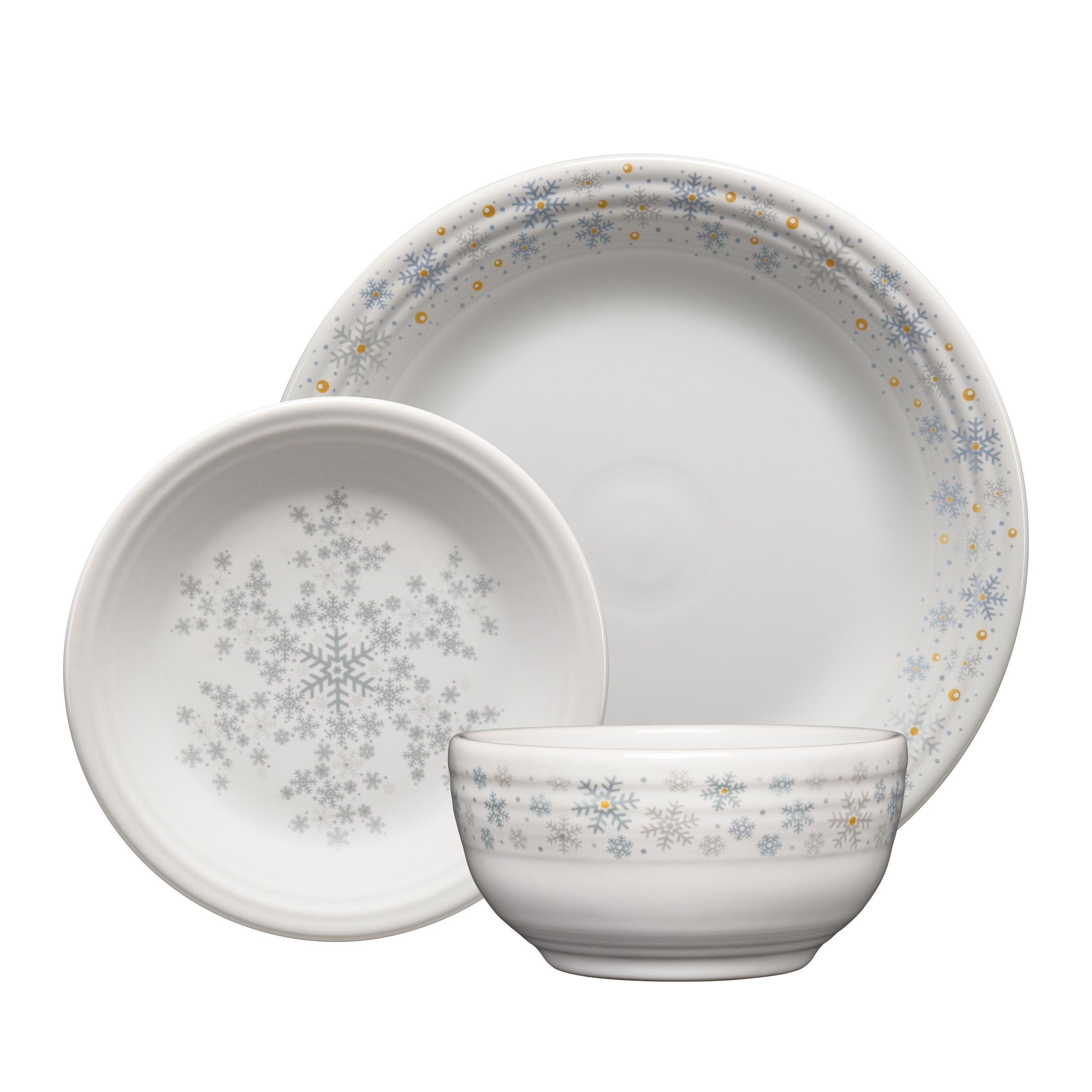 White Snowflakes Classic Bistro 3-Piece Dinnerware Set. Service For 1