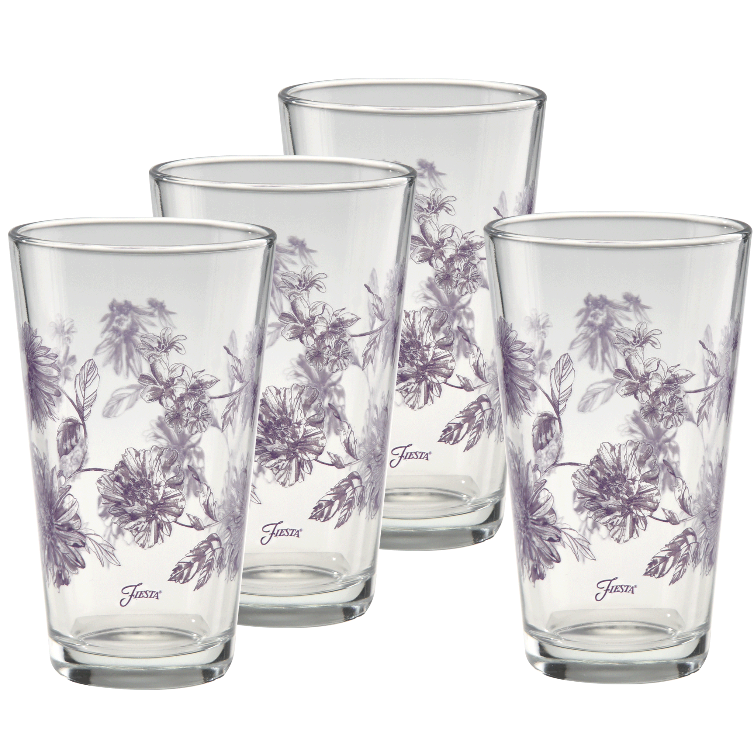 16 oz. Fiesta Lavender Botanical Floral Cooler Glass - Set of 4