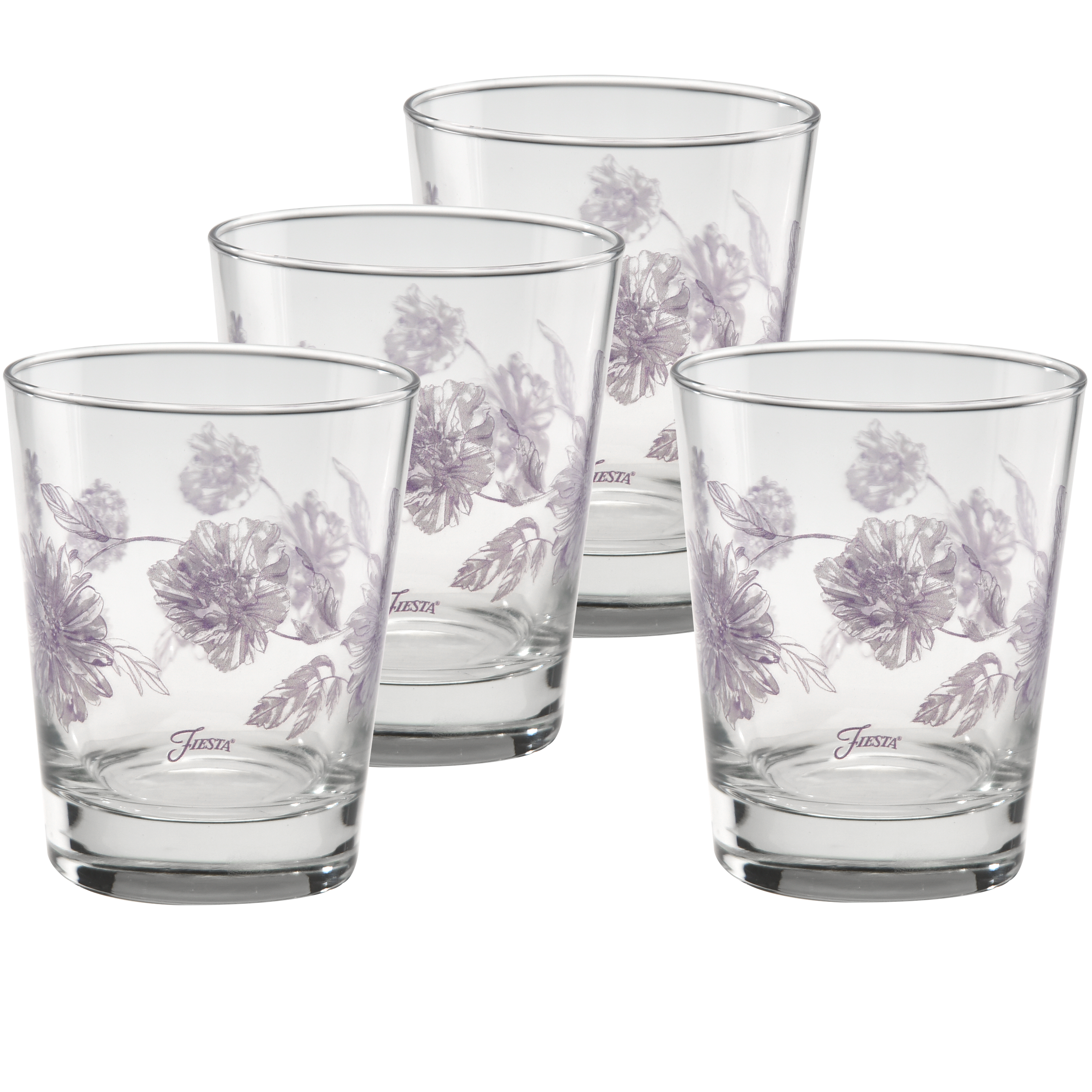 Fiesta Lavender Botanical Floral 15 oz. Tapered Double Old Fashion - Set of 4