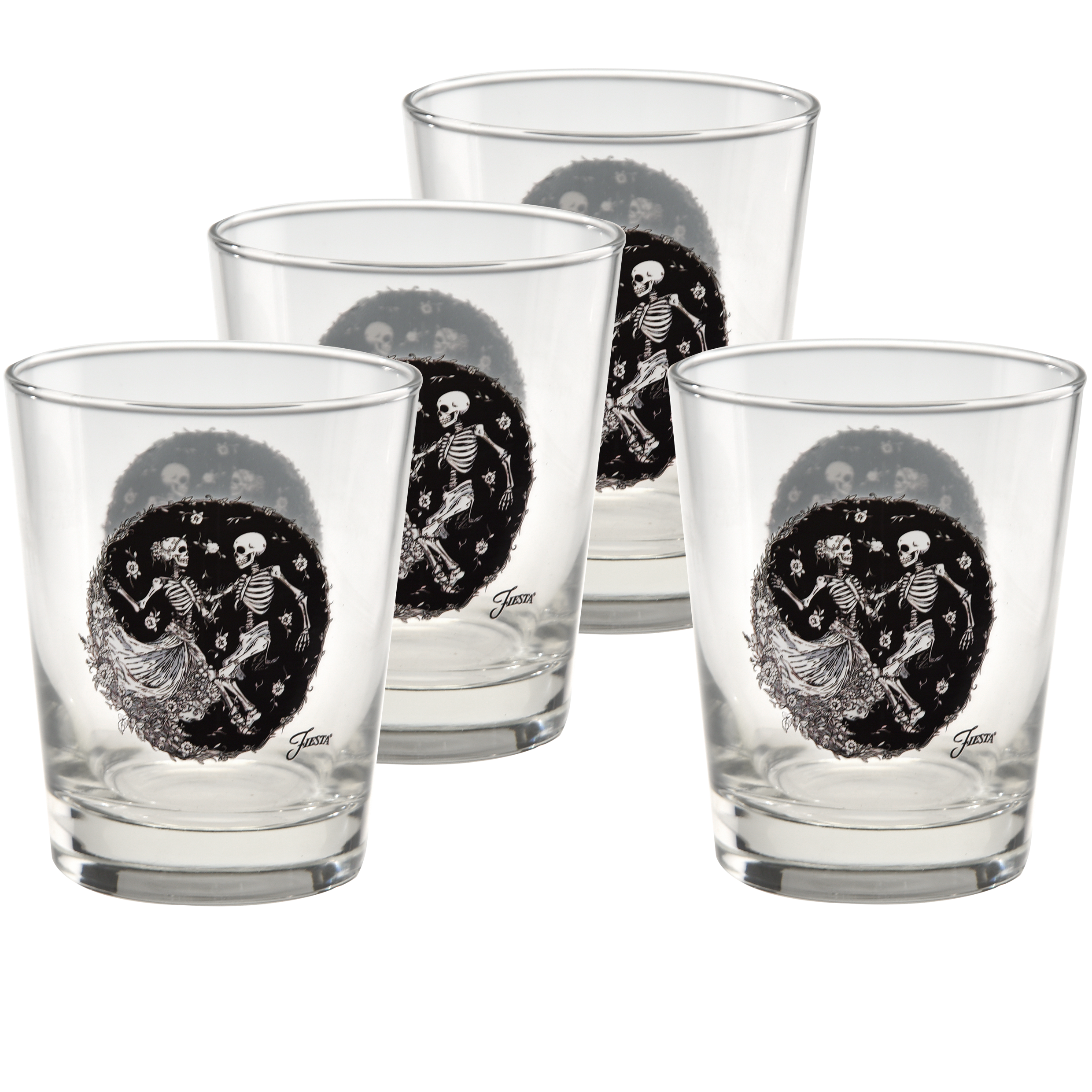 Fiesta Skeleton Duet 15 oz. Tapered Double Old Fashion - Set of 4